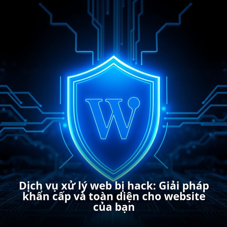 Hình ảnh lá chắn kỹ thuật số bảo vệ website, biểu tượng của dịch vụ xử lý web bị hack